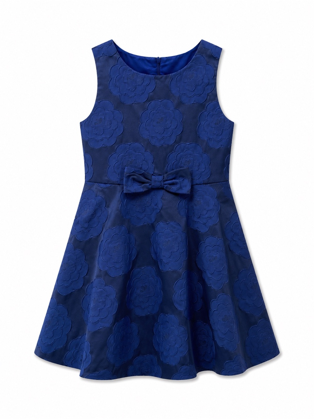 Janie and Jack Navy Blue Floral Jacquard Fit-and-Flare Dress with Bow